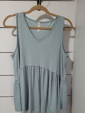 mts Light Blue Ribbed V-Neck Tank Top